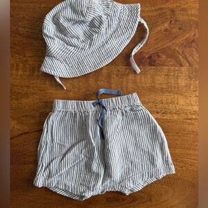 GAP Blue and White Striped Baby Shorts & Matching Hat